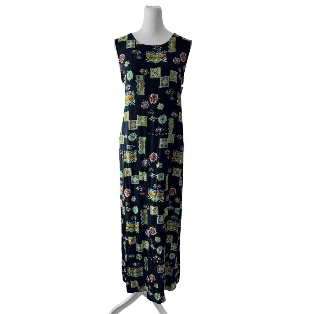 NWT Vintage Y2K Dressing Clio Black Abstract Print Sleeveless Maxi Dress